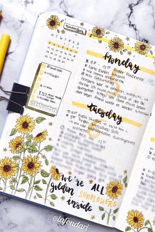 29 Sunflower Themed Bujo Spreads for Inspiration - atinydreamer