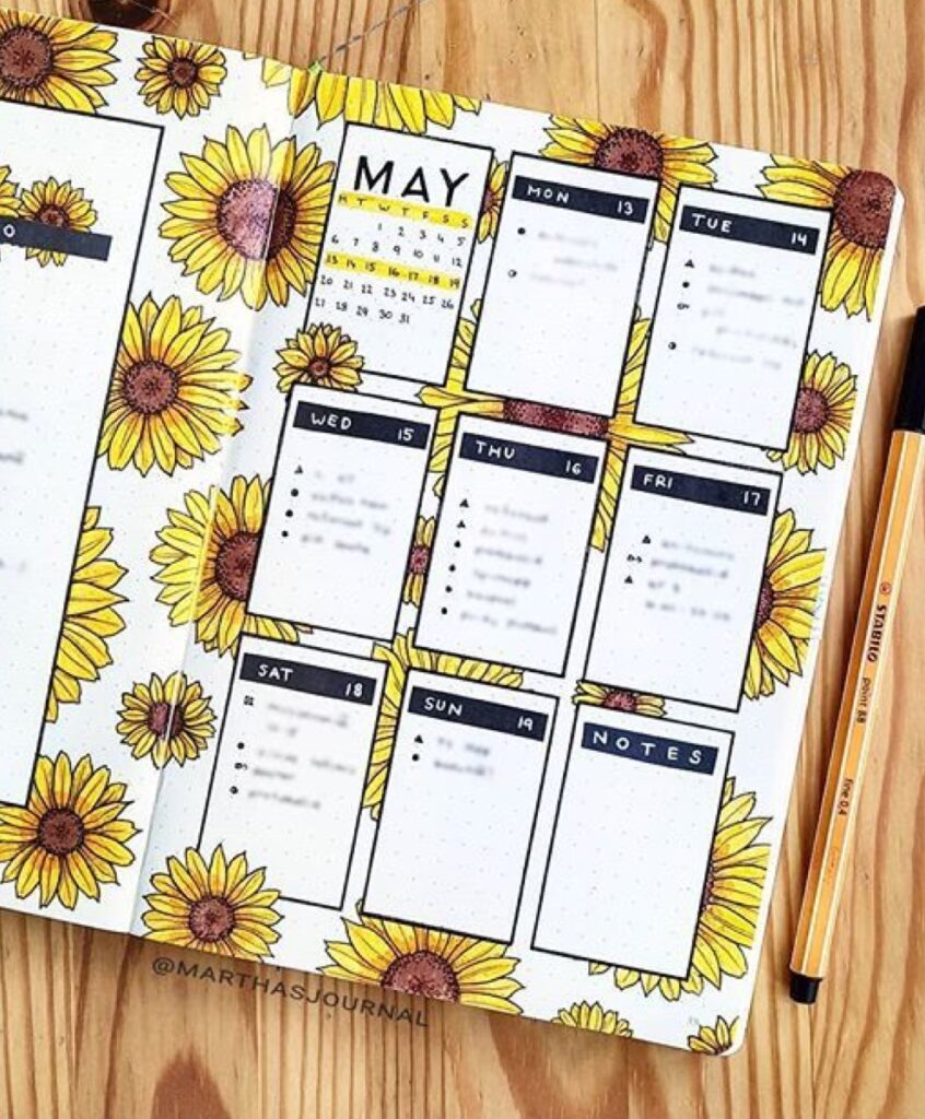 29 Sunflower Themed Bujo Spreads for Inspiration - atinydreamer