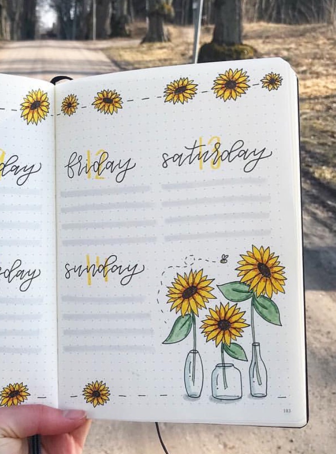 29 Sunflower Themed Bujo Spreads for Inspiration - atinydreamer