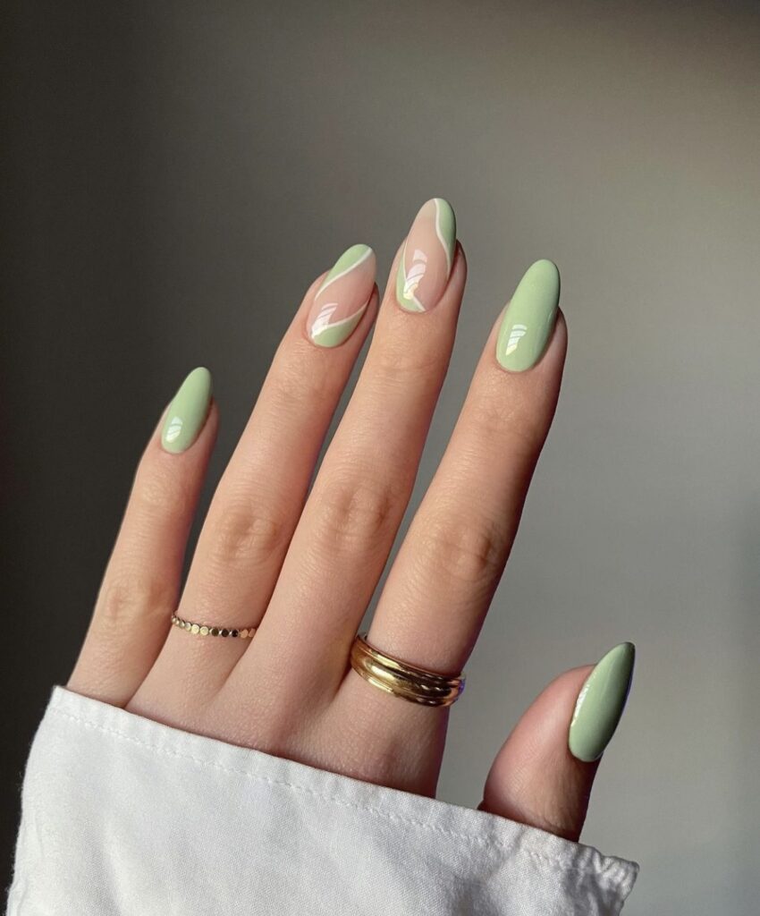 Light jade green nails | Stylish nails, Acrylic nails, Short nails