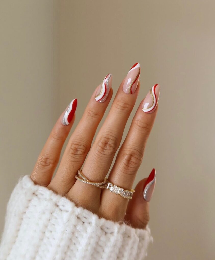 French Press On Nails Long Stick On Nails Coffin Nails White & Red Acrylic Nails  White & Red .note:no Glue. | Fruugo NO