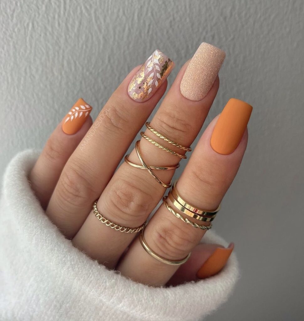 40+ Orange Nails And Orange Nail Designs | Orange nails, Matte nail colors,  Square nails